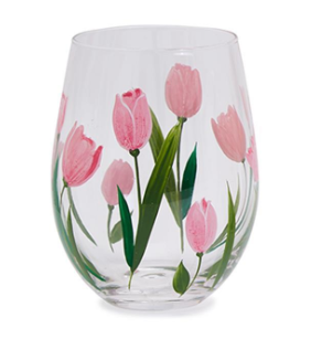 Pink Tulip Stemless Glass
