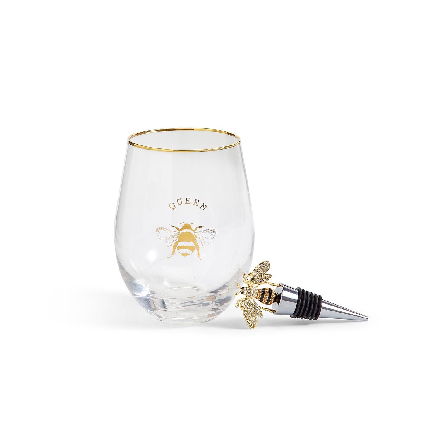 Bee Stemless Wine Glass & Wine Stopper