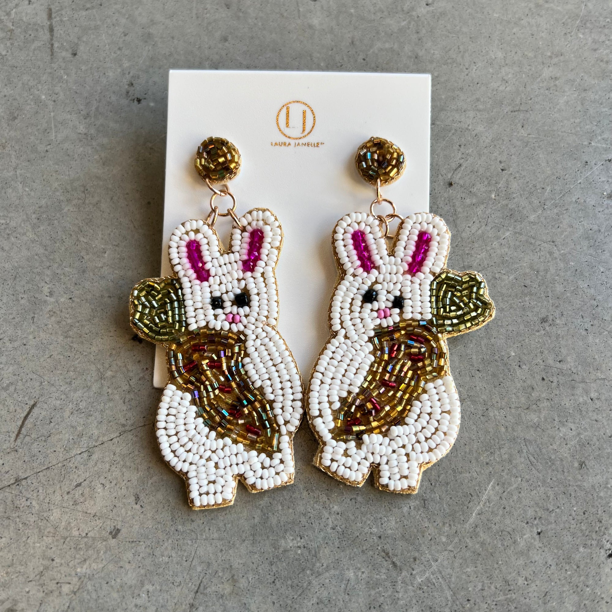 White Easter Bunny with Carrot Earrings