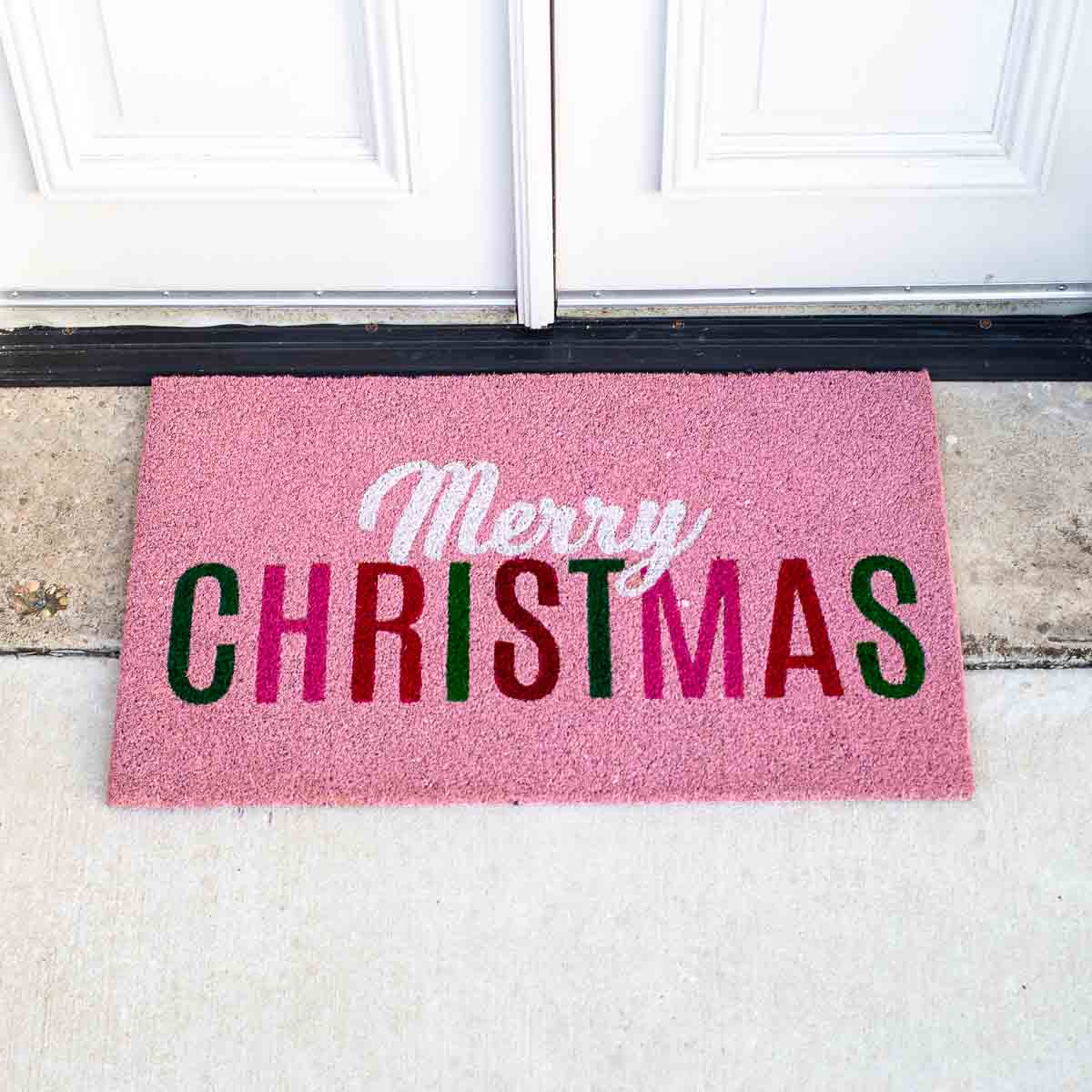 Merry Christmas Candy Coir Doormat Light Pink/Multi 30x18