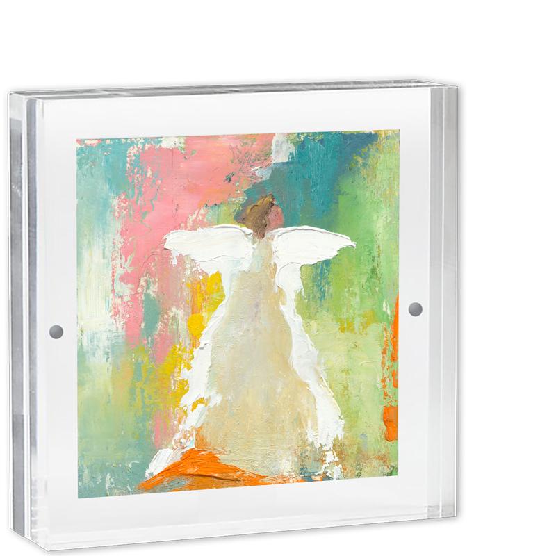 A 5x5 inch acrylic card frame with a magnetic closure, labeled with the brand 'Anne Neilson Home'.