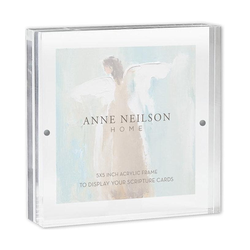 A 5x5 inch acrylic card frame with a magnetic closure, labeled with the brand 'Anne Neilson Home'.