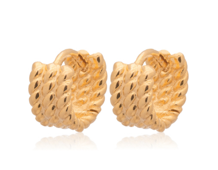 Gold Plain Triple Twisted Huggie Earrings