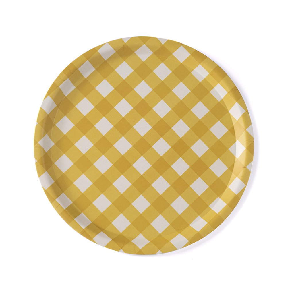 Yellow AINSLEY CHECK SHALLOW SERVING TRAY, YELLOW