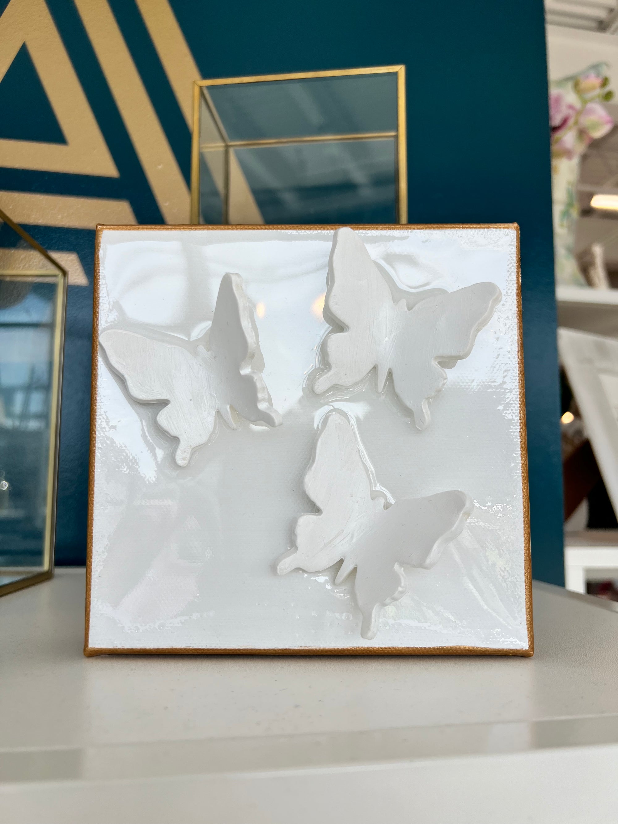 6x6 Triple Butterfly Canvas White