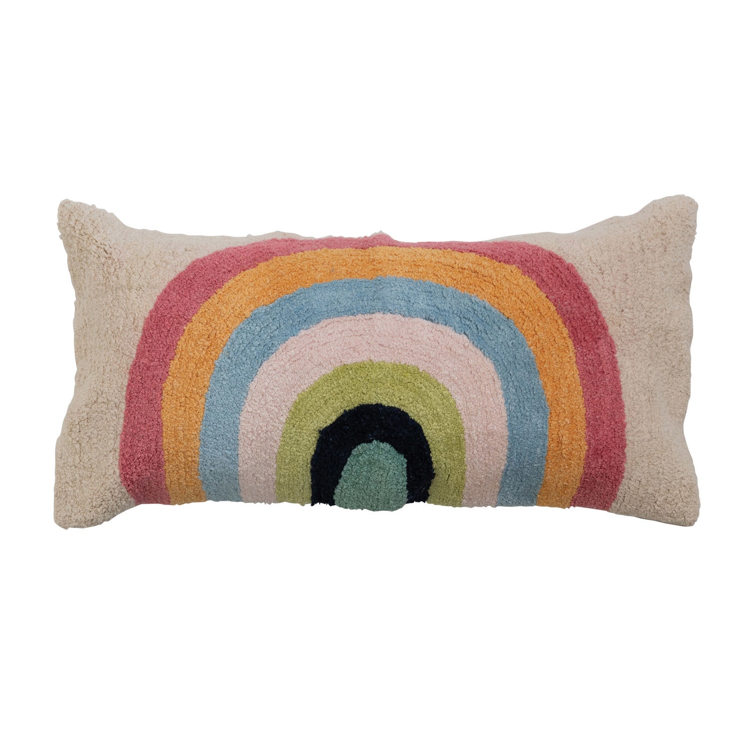 Cotton Tufted Lumbar Pillow w/ Rainbow & Chambray Back (FINAL SALE)