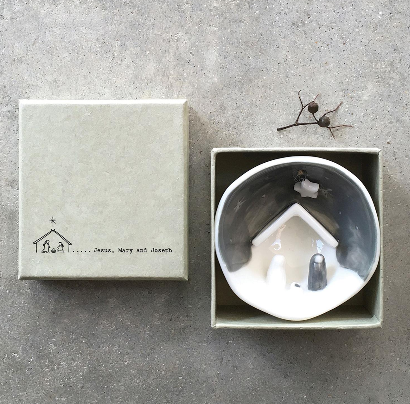 Nativity Half Circle Porcelain Ornament in Gift Box