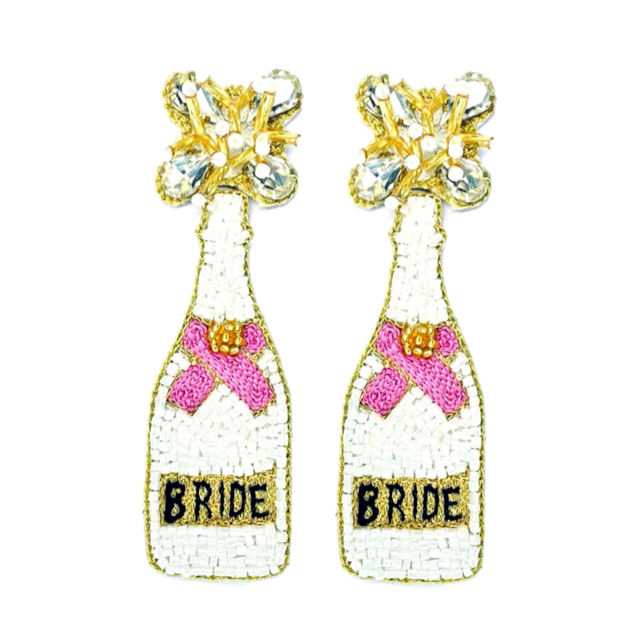Bride Champagne Earrings - Pink and White