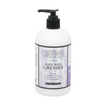 A pump bottle of Archipelago Botanicals hand wash in lavender color with a label that includes the product name and the fact that it's paraben and sulfate free.