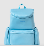 Light blue CORKCICLE backpack featuring a rounded top flap, an embossed logo, a large front zip pocket, and two padded side pockets