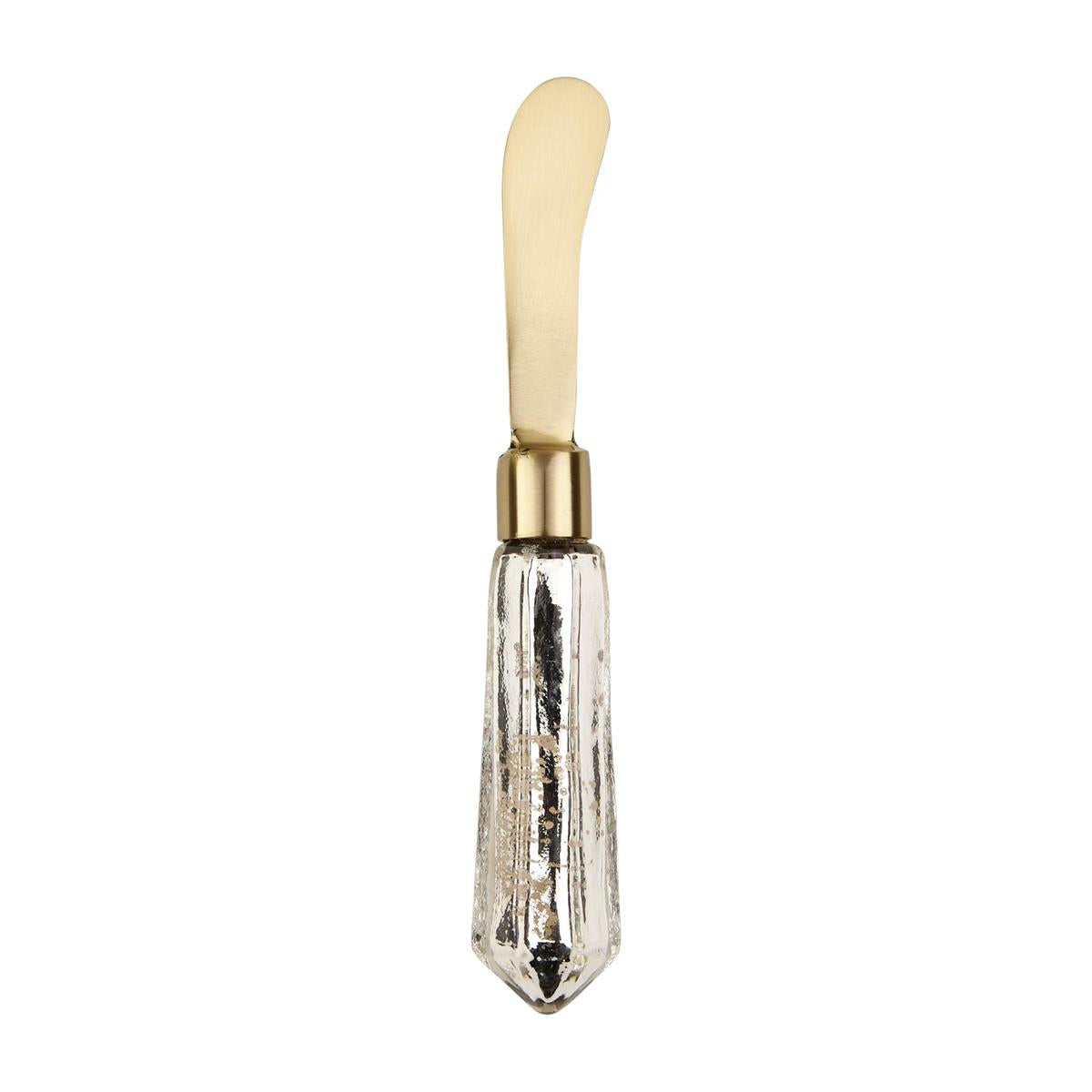 Gold blade spreader knife with a mercury glass ribbed handle
