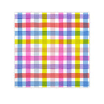 Watercolor pattern of a vibrant plaid grid featuring hand-drawn brushstrokes and overlapping transparent colors including pink, blue, yellow, purple, red, and orange