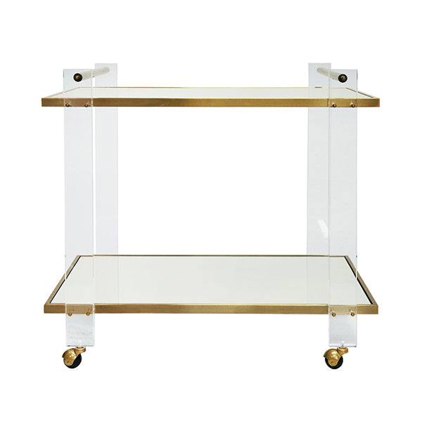 Acrylic Bar Cart with Mirror & Antique Brass Frame
