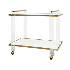 Acrylic Bar Cart with Mirror & Antique Brass Frame