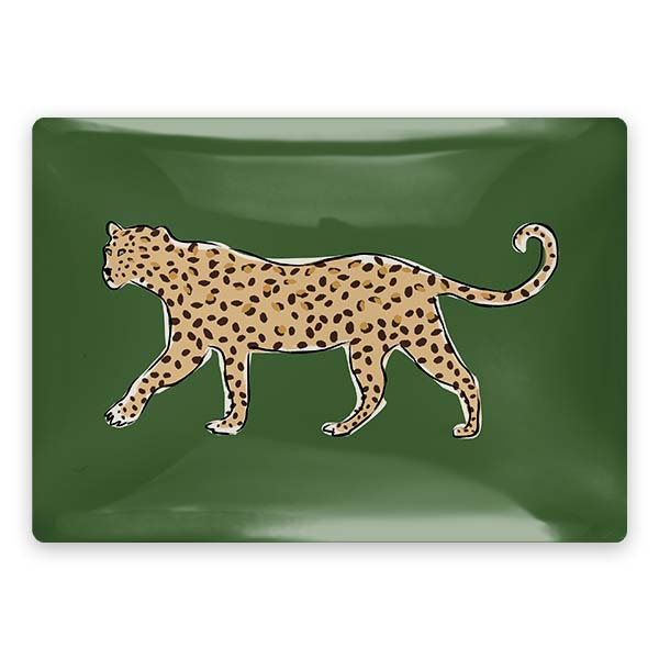 Green Leopard Prowl Rectangle Glass Tray