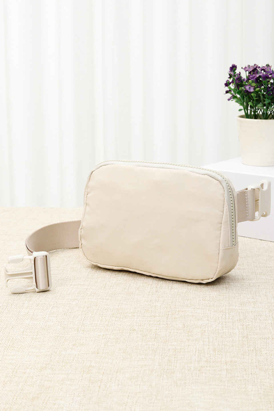 Beige Solid Belt Bag