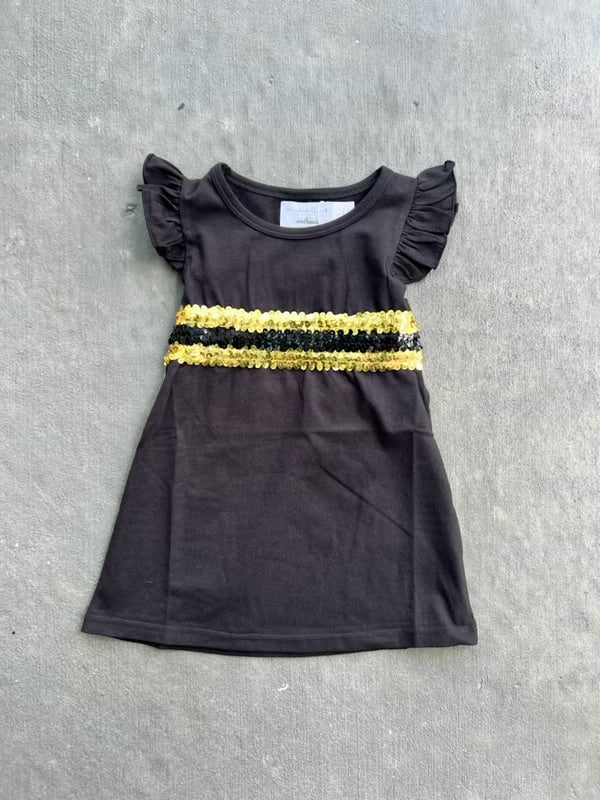 Black Gold Flutter Sleeve Dress