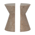 Two beige marble bookends with a solid pattern, placed against a white background.