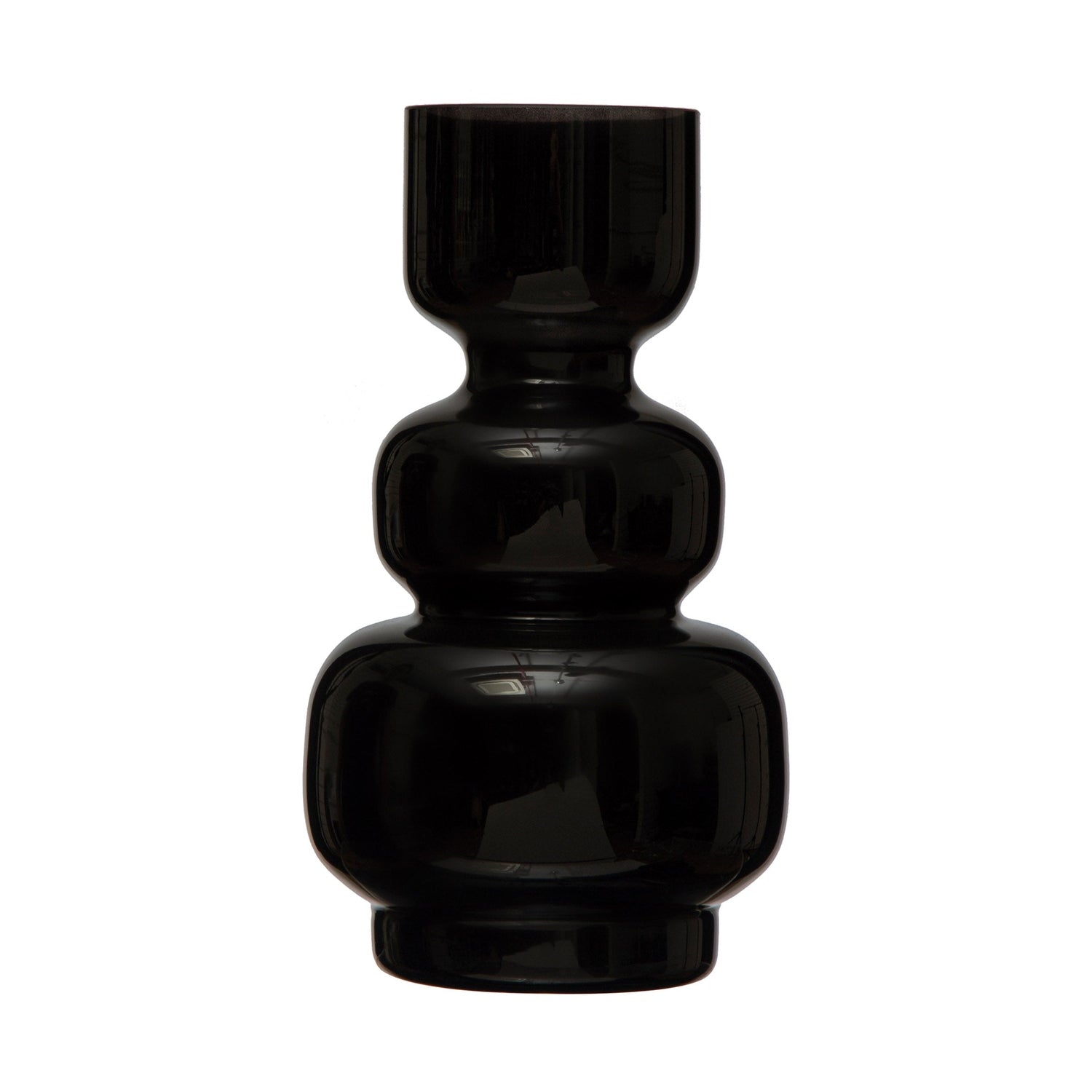 Black glass vase on white background