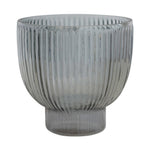 grey glass footed candle holder