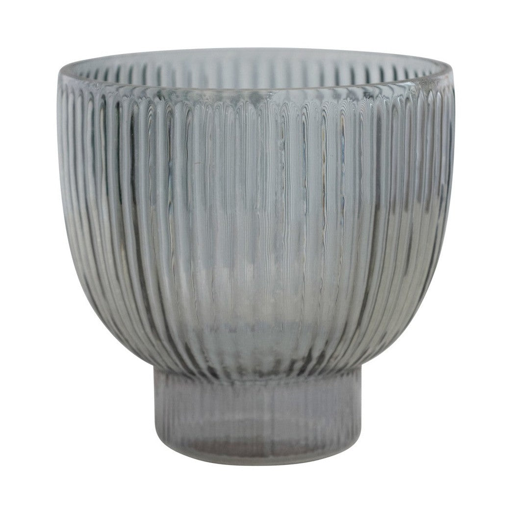 grey glass footed candle holder