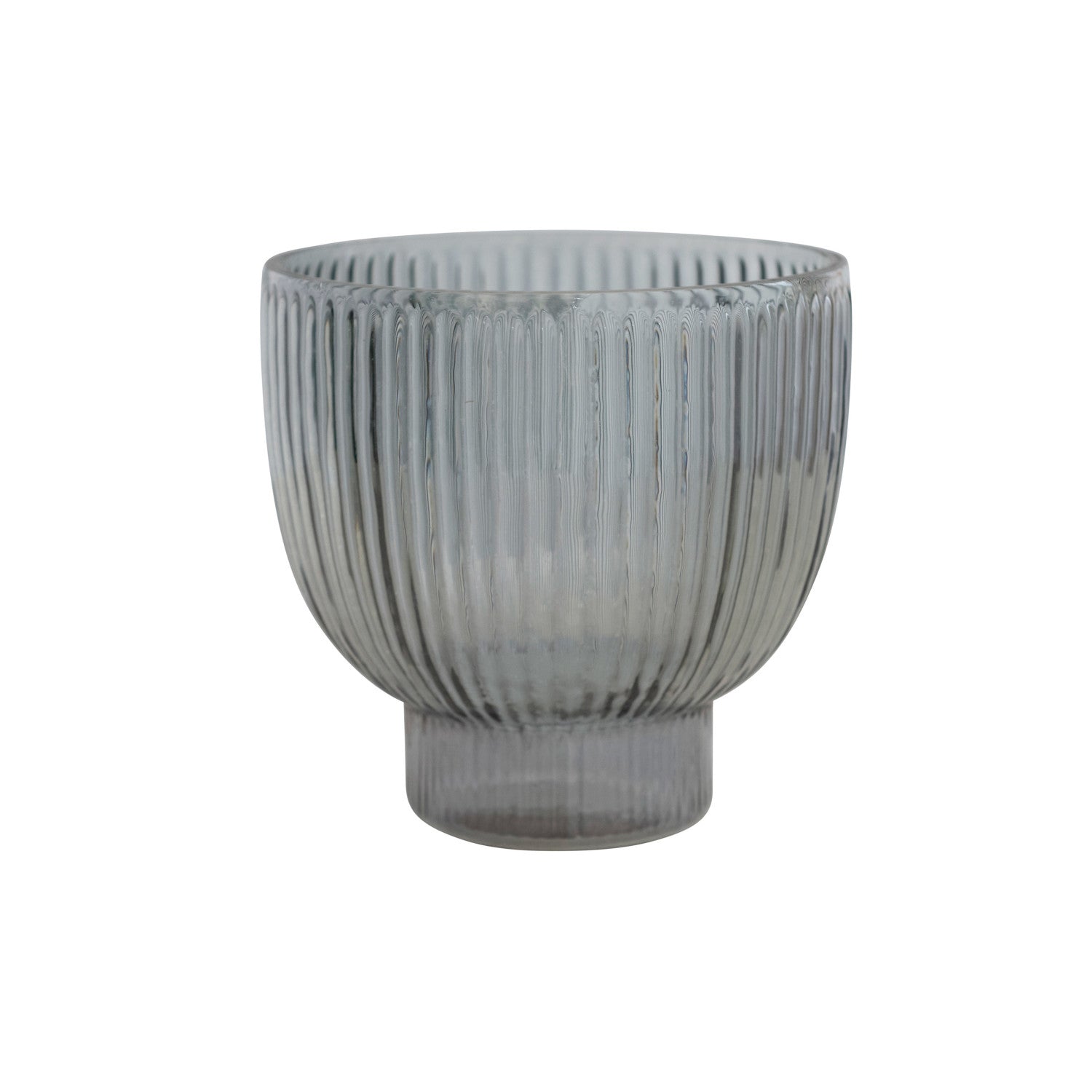 Pleated Glass Footed Candle Holder, Grey