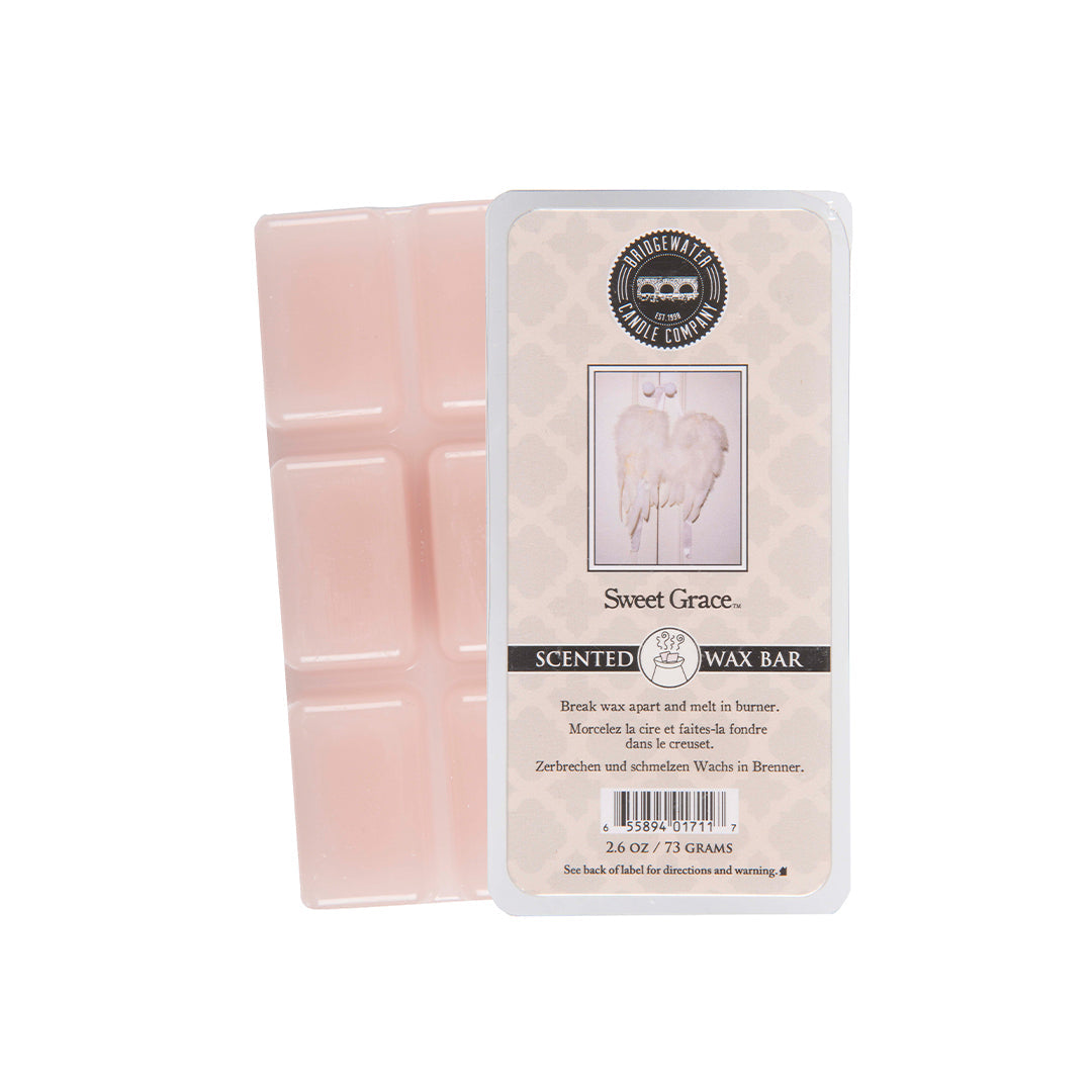 A scented wax bar labeled 'Sweet Grace' from Bridgewater Candle Company, showing the product name and a brief description on the packaging.