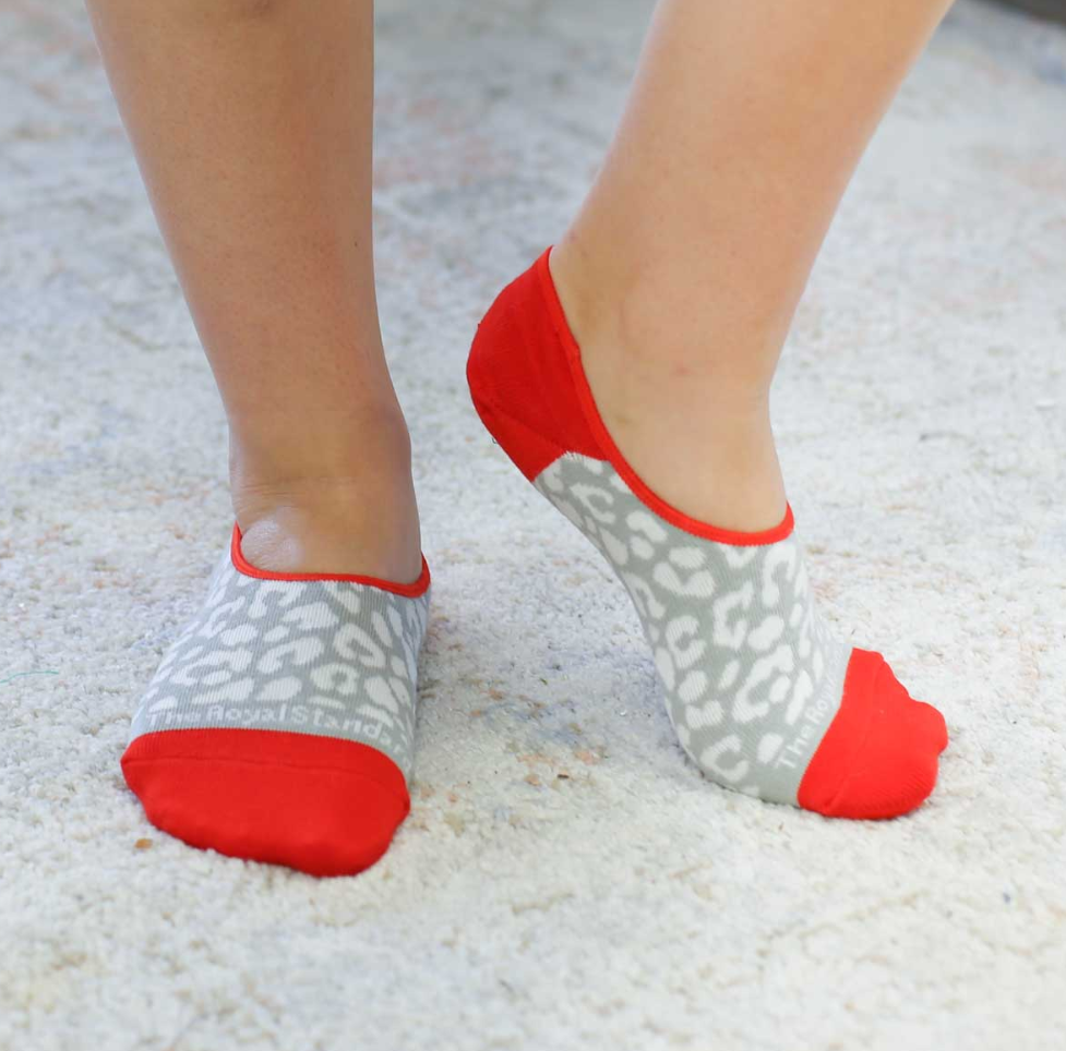 Women's No Show - Red & Gray Leopard