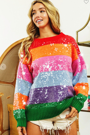 Rainbow Clear Sequin Sweater