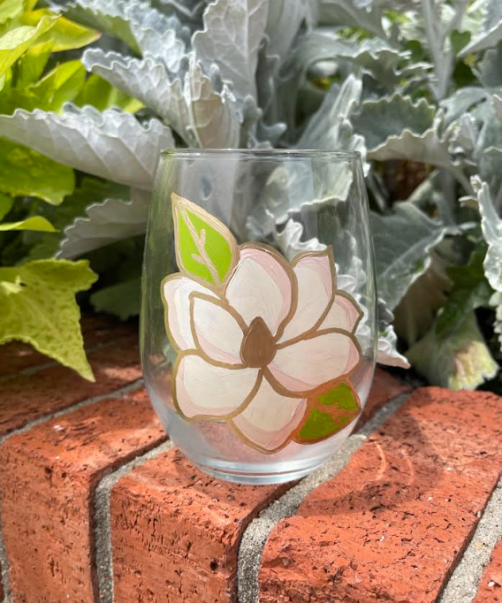 Magnolia Painted Stemless Wine