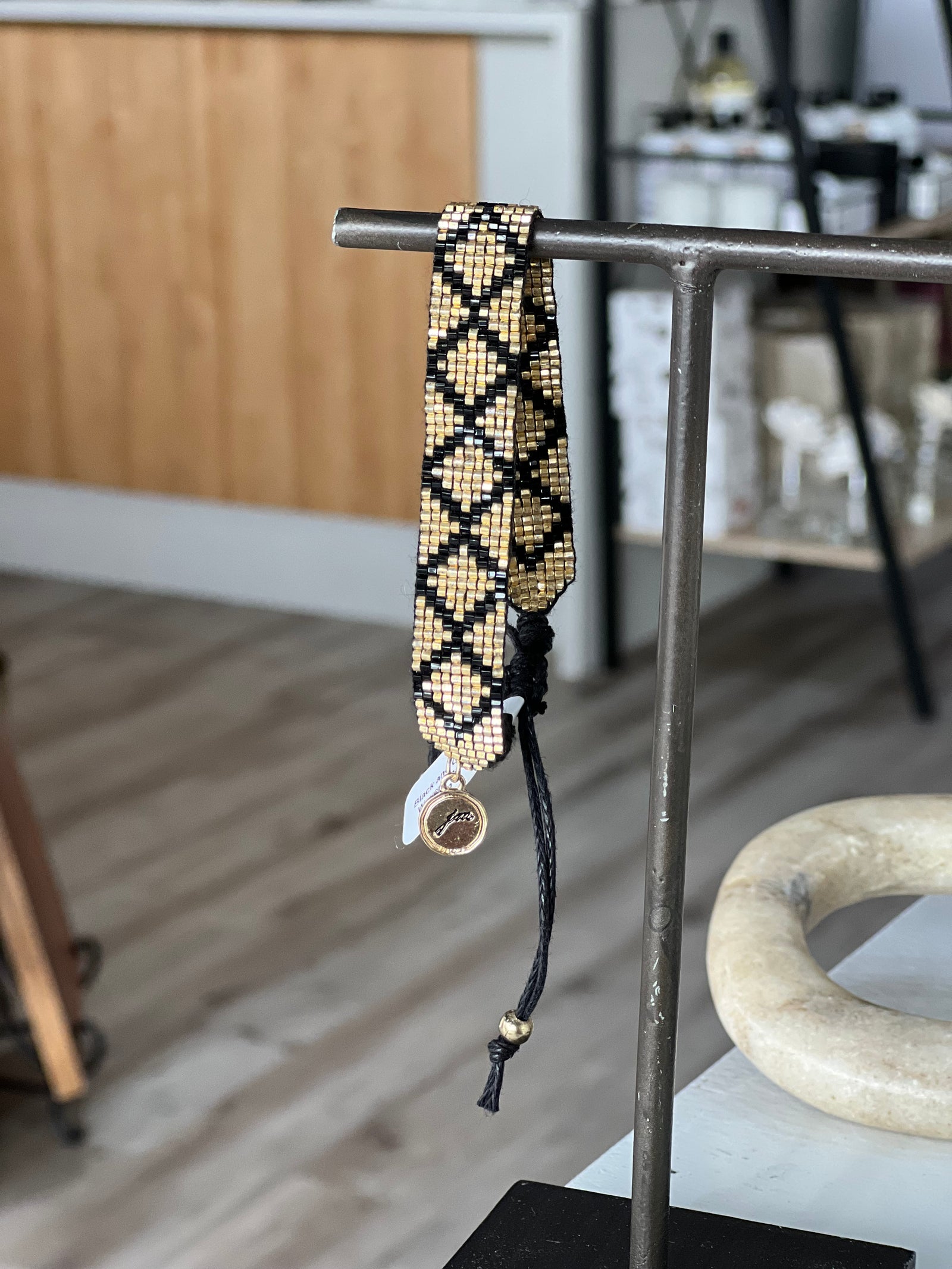 Black and Gold Woven Bead Bracelet