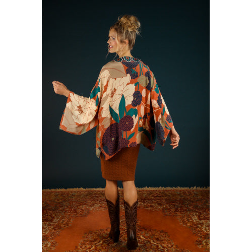 WINTER FLORAL KIMONO JACKET - TERRACOTTA (FINAL SALE)